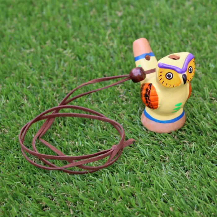 Owl Shaped Clay Whistle Necklace For Shamanic Ceremony and Calling the Ancestors Spirits