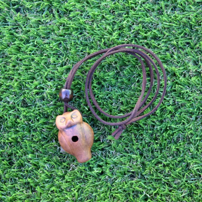 Shamanic Owl Whistle Necklace – Handcrafted Clay Pendant for Ceremonial Sound Healing & Calling the Ancestors Spirits