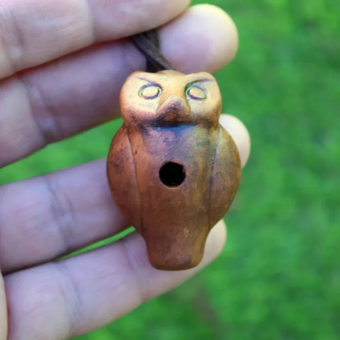 Shamanic Owl Whistle Necklace – Handcrafted Clay Pendant for Ceremonial Sound Healing & Calling the Ancestors Spirits