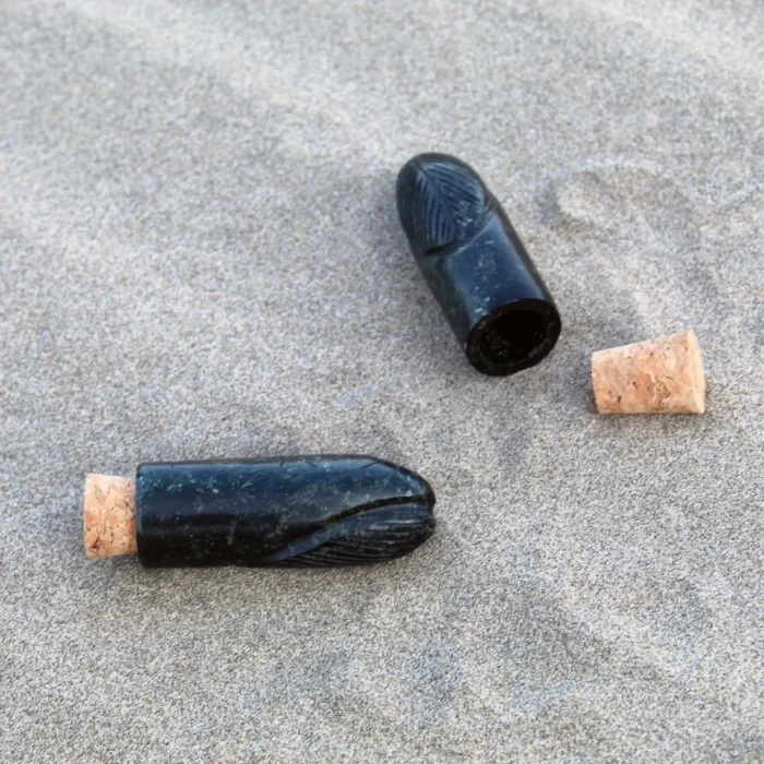 Hapeh Bottle | Made of Machu Picchu Stone | Decorated with Triple (K'intu) Coca Leaf Pattern | Washable