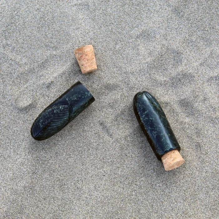 Hapeh Bottle | Made of Machu Picchu Stone | Decorated with Triple (K'intu) Coca Leaf Pattern | Washable