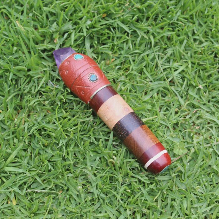 Unique Hapeh Bottle | Made of Palo Sangre, Palo Santo, Chonta Wood, Madera Negra, Peruvian Turquoise and Ametyst