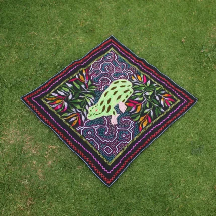 Shipibo Altar Cloth made by Shipibo Female Shaman | 66 cm x 64 cm | Shipibo Embroidery | Ayahuasca vision pattern