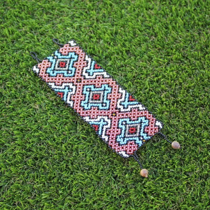 Shipibo Original Ceremonial Bracelet | Unisex Handmade From The Shipibo Tribe | 19.5 cm x 6 cm (Incl. Closures) | Sacred Beaded Bracelet