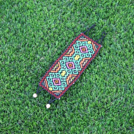 Shipibo Original Ceremonial Bracelet | Unisex Handmade From The Shipibo Tribe | 19.5 cm x 6 cm (Incl. Closures) | Sacred Medicine Bracelet