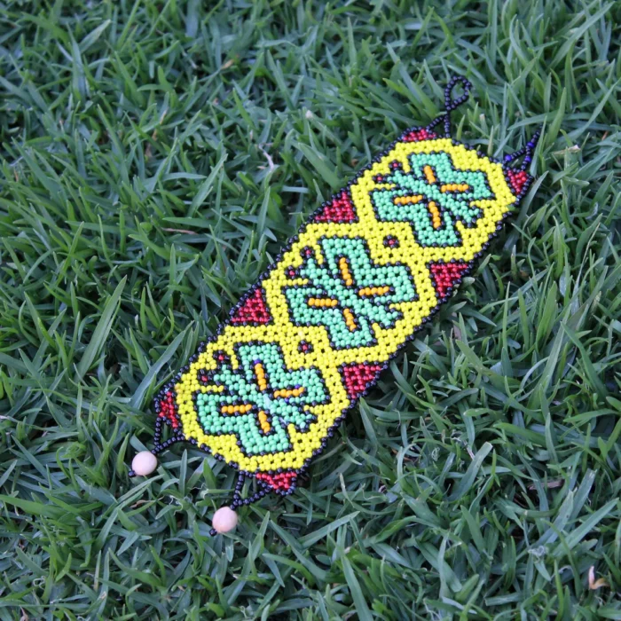 Shipibo Ceremonial Bracelet | Unisex Handmade From The Shipibo Tribe | 19.5 cm x 6 cm (Incl. Closures) | Sacred Beaded Bracelet